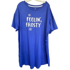 Secret Treasures Sleepshirt Womens Large‎ Blue Christmas Frosty Short Sleeve